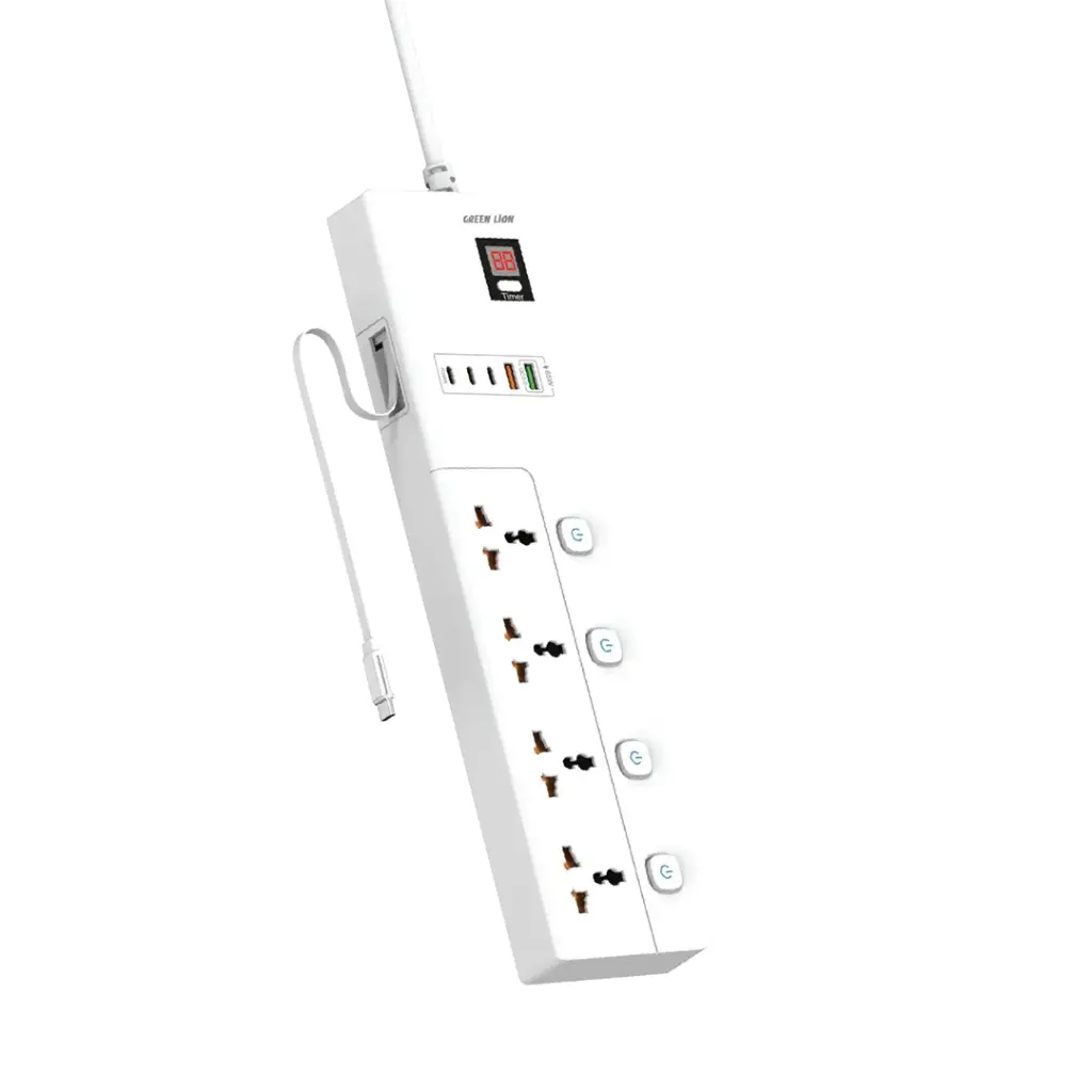 فروشگاه آنلاین نخلینو   - چندراهی برق تایمر دار با کابل متصل تایپ سی گرین لاین Green Lion GS-800 Power Socket 2M 3500W